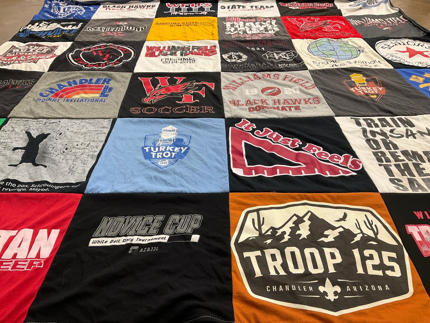 T-shirt quilt featuring williams field black hawks by Stefanie from AZ