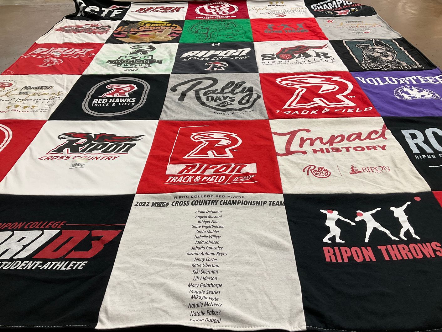 T-shirt quilt featuring ripon college track and field, ripon college cross country by JADA from WI