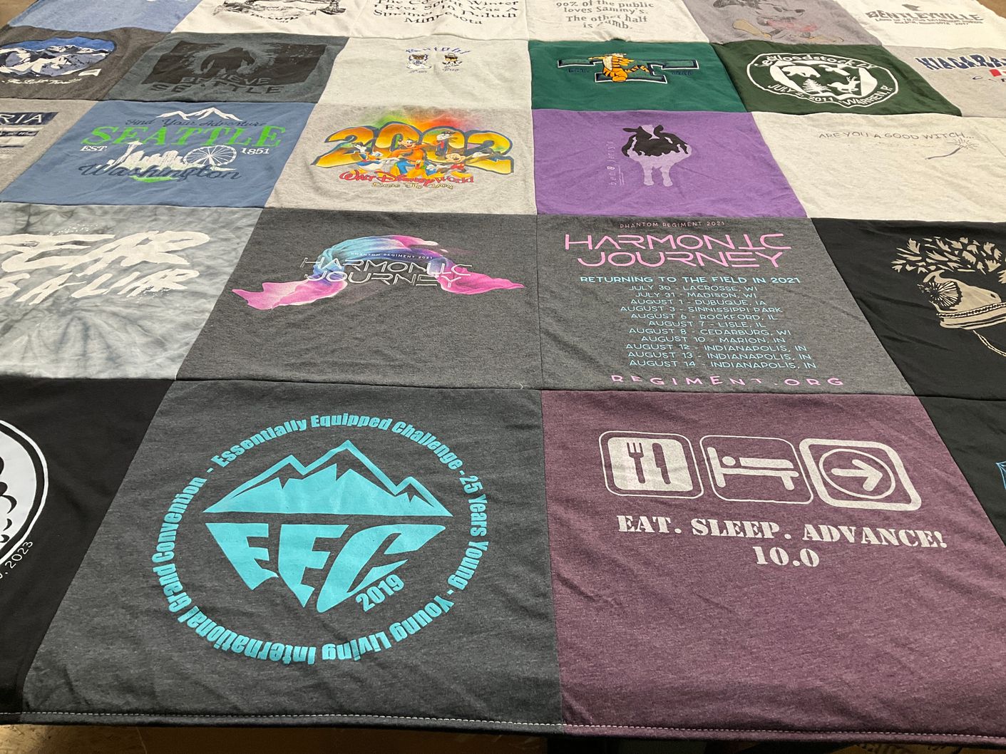 T-shirt quilt with music, traveling themes by Gregory from MN