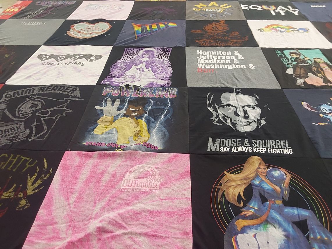T-shirt quilt with theater, music themes by Armida from AZ