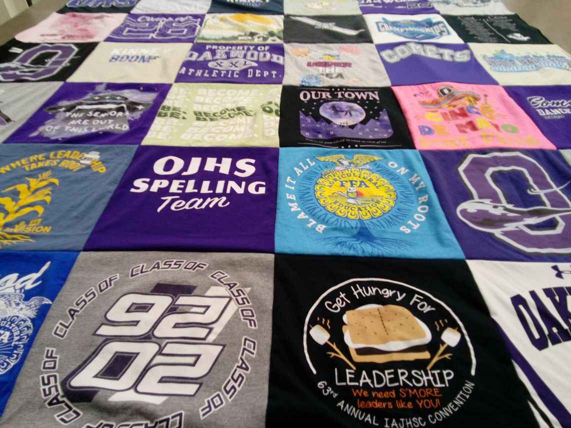 T-shirt quilt featuring oshkosh junior high school comets by Ashley from IN
