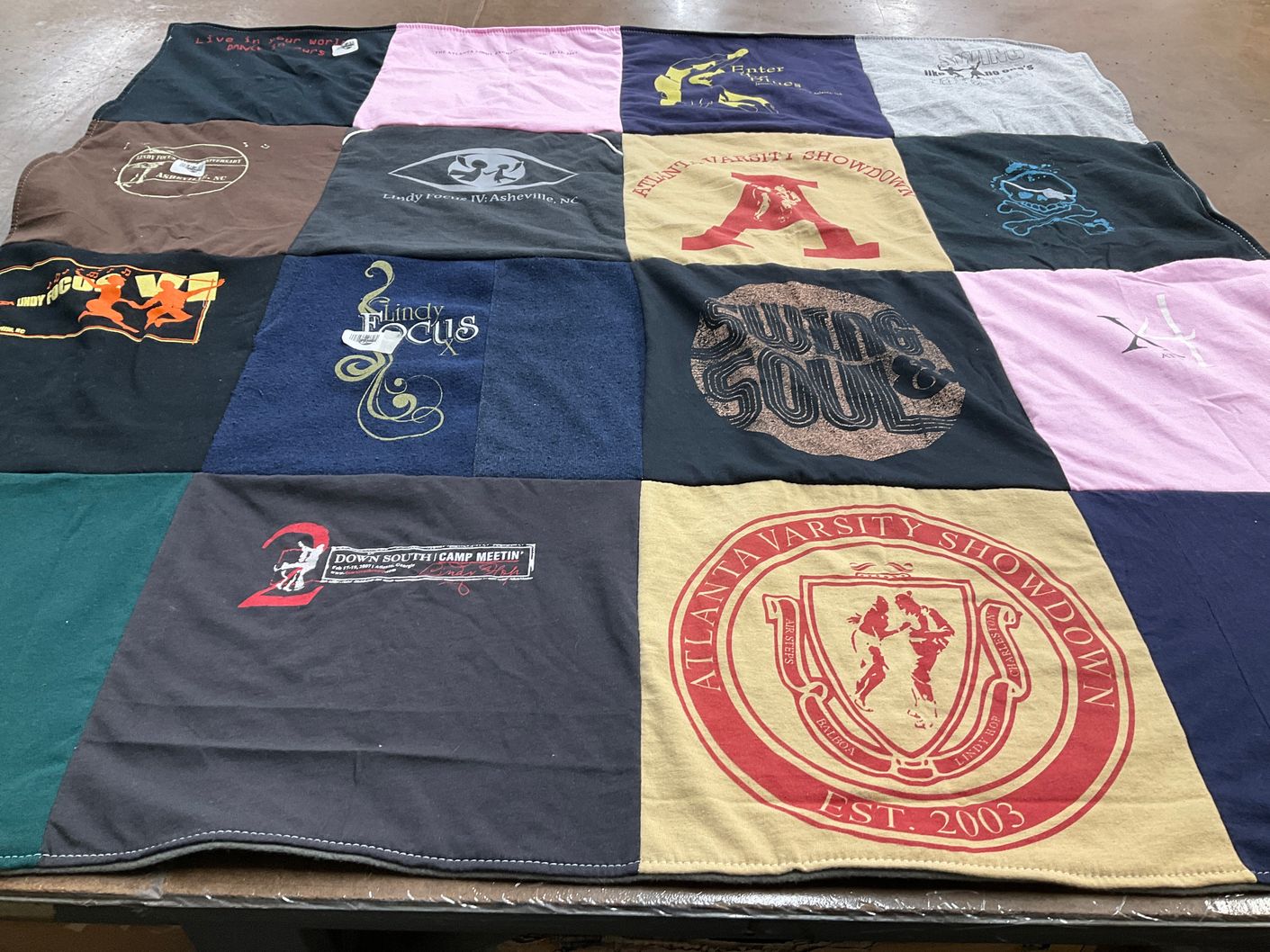 T-shirt quilt with dancing, swing dancing themes by Aimee from GA