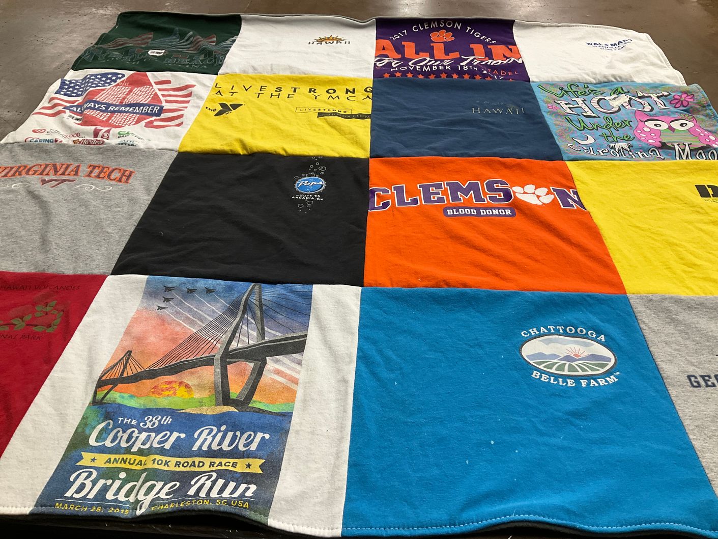 T-shirt quilt from clemson university, virginia tech by Rose from SC