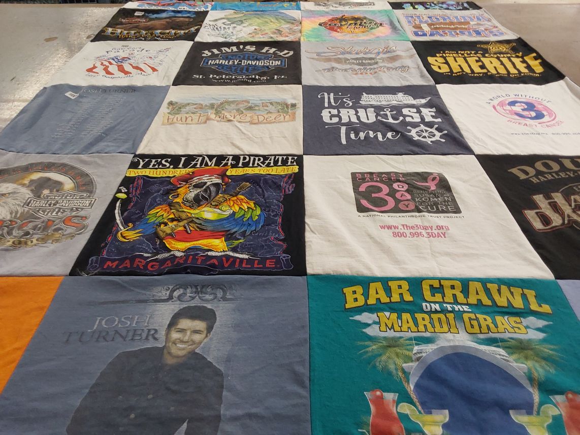 T-shirt quilt with music, cruising themes by Mary from FL