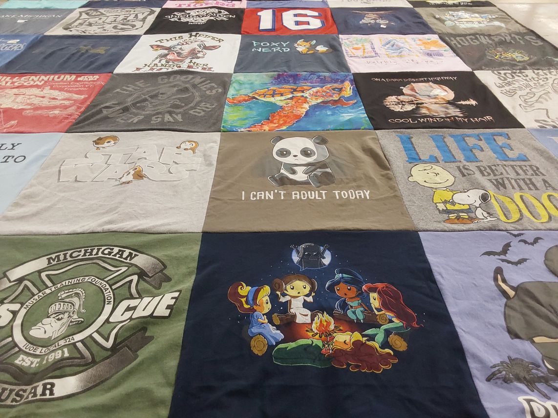 T-shirt quilt with movies, cartoons themes by Michelle from MI