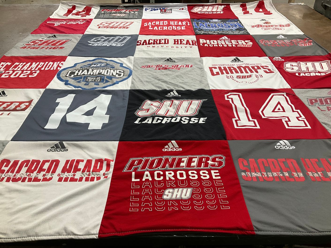 T-shirt quilt featuring sacred heart pioneers lacrosse by Ellie from ME