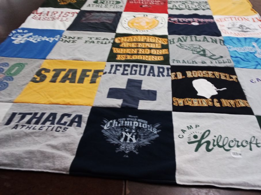 T-shirt quilt from ithaca college, f.d. roosevelt high school by Lynne from NY