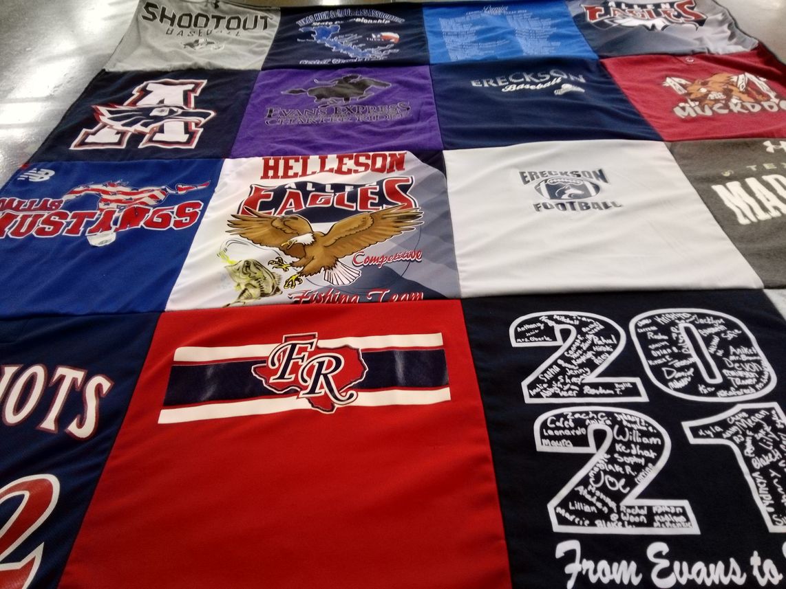 T-shirt quilt featuring evans high school baseball, hastings high school football by Alison from TX