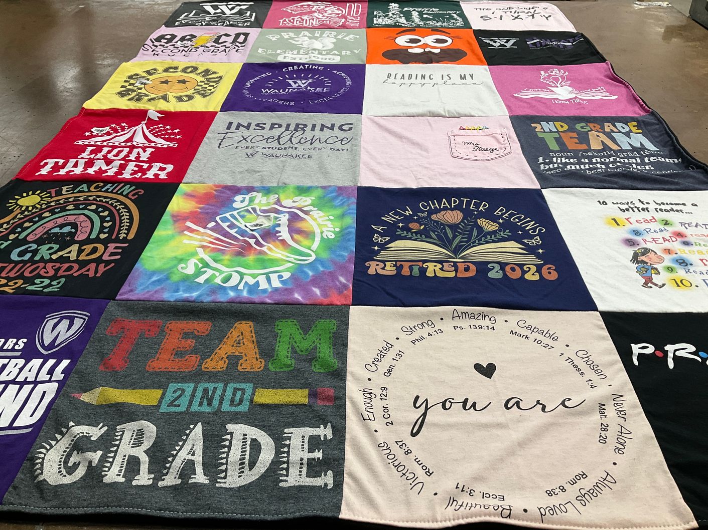 T-shirt quilt featuring 2nd grade team by Karen from WI