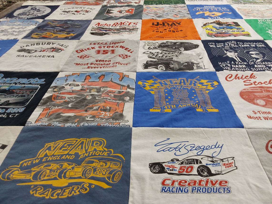 T-shirt quilt with racing, motorsports themes by Mike from CT