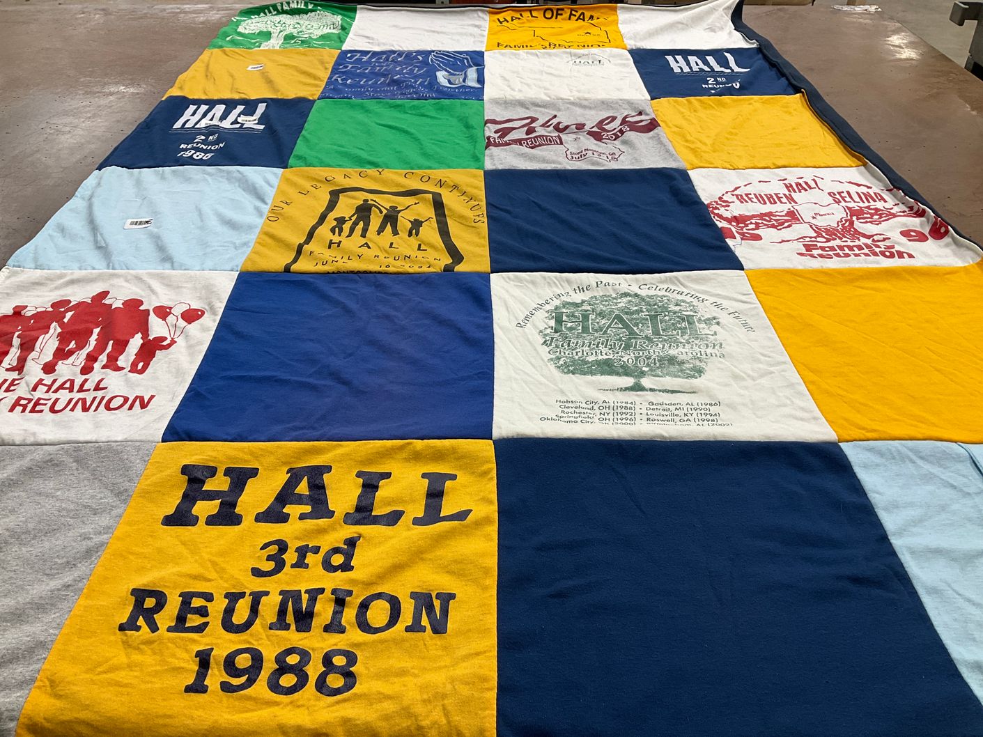 T-shirt quilt with family gatherings, reunions themes by Vanessa from MI