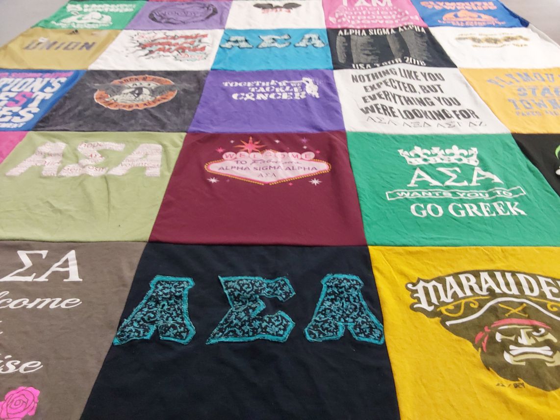 T-shirt quilt with sororities, greek life themes by Brianna from PA