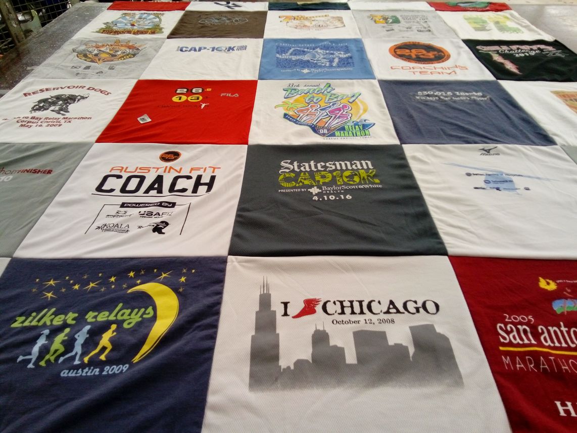 T-shirt quilt with running, marathon themes by David from TX