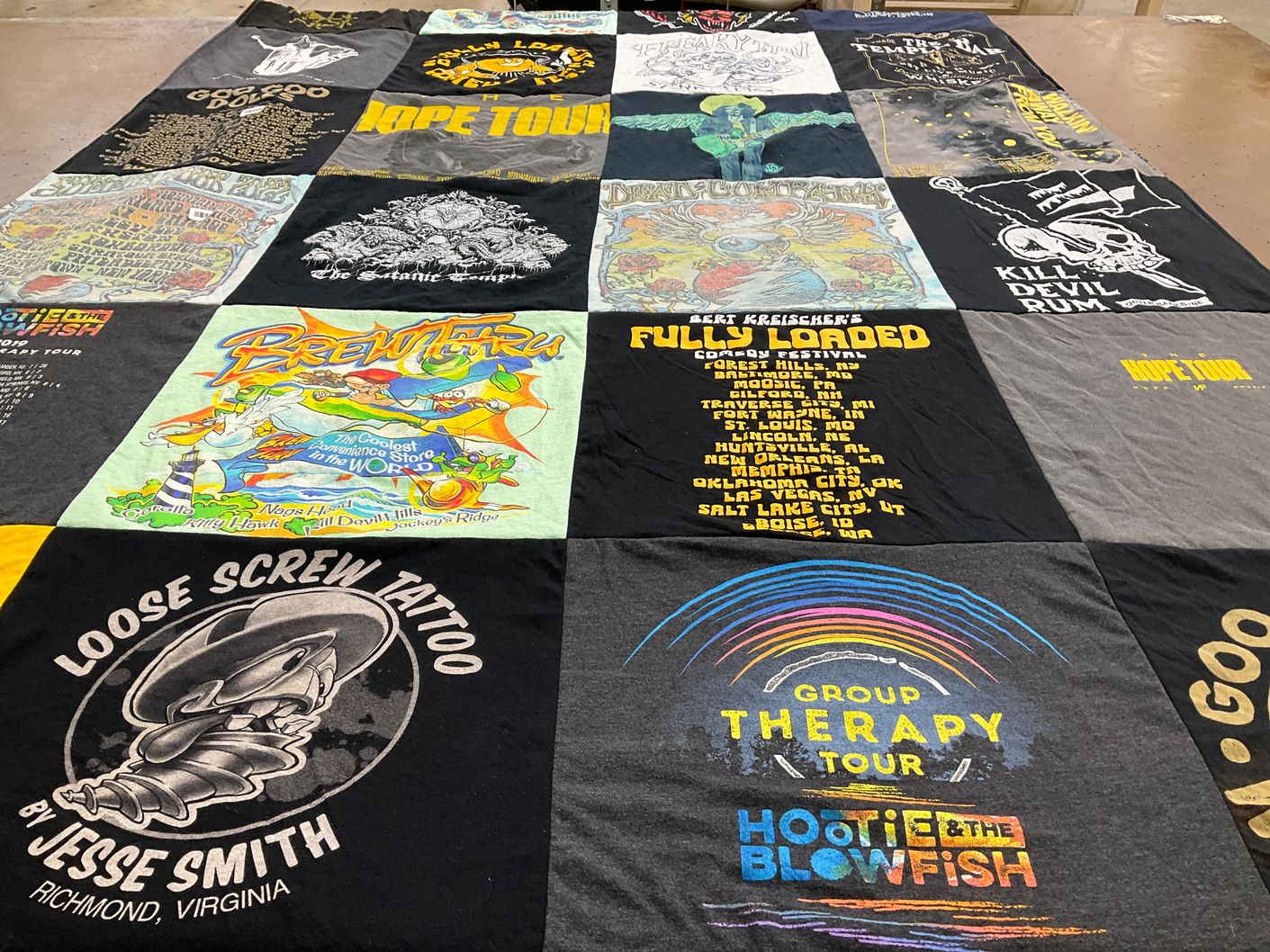 T-shirt quilt with music, tattoos themes by Ashley from VA