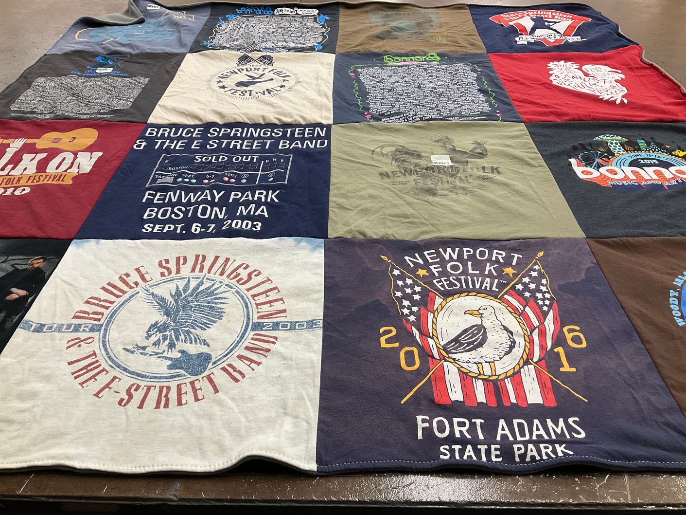T-shirt quilt with music, concerts themes by Ron from MA