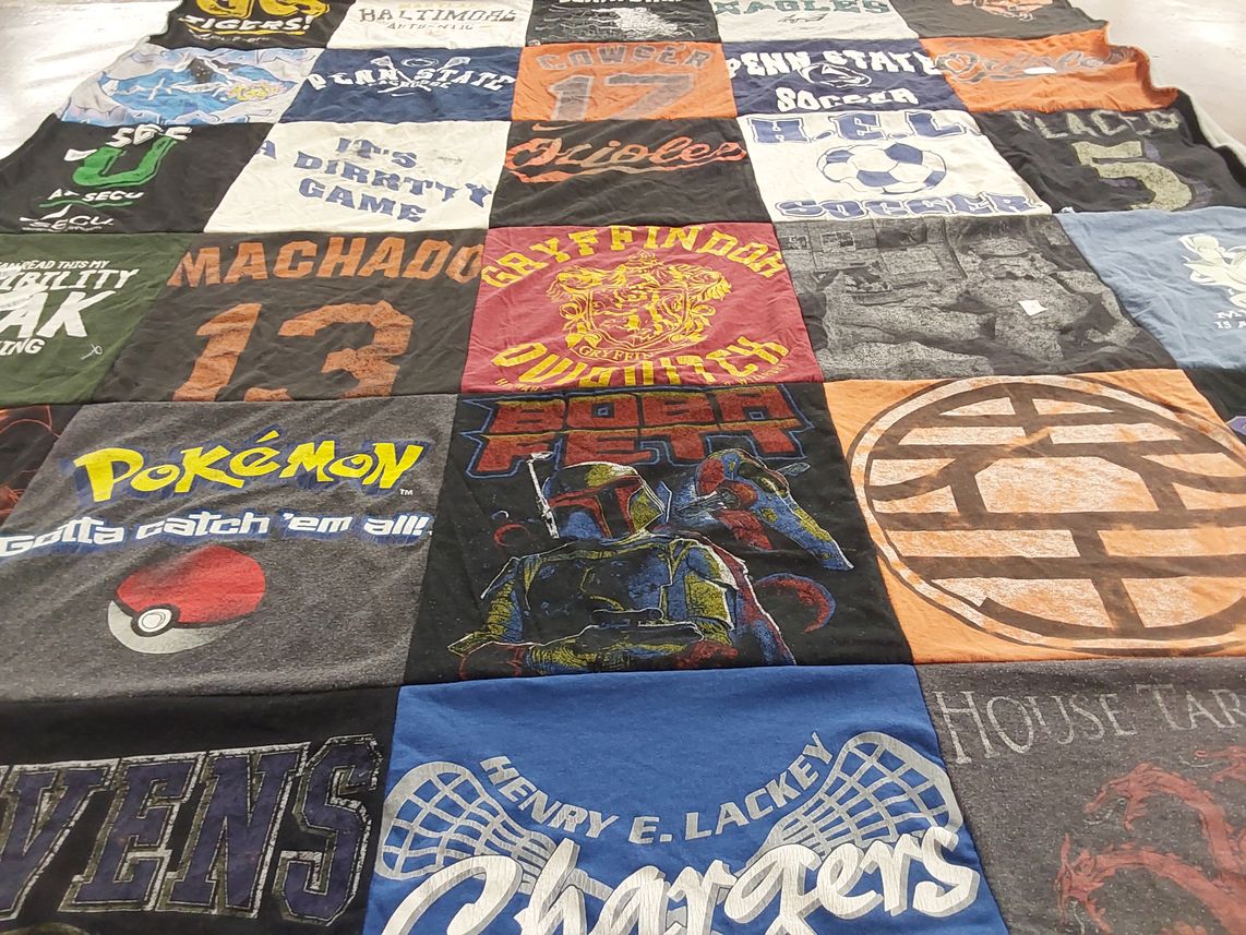 T-shirt quilt featuring baltimore ravens, los angeles chargers by Jean from MD
