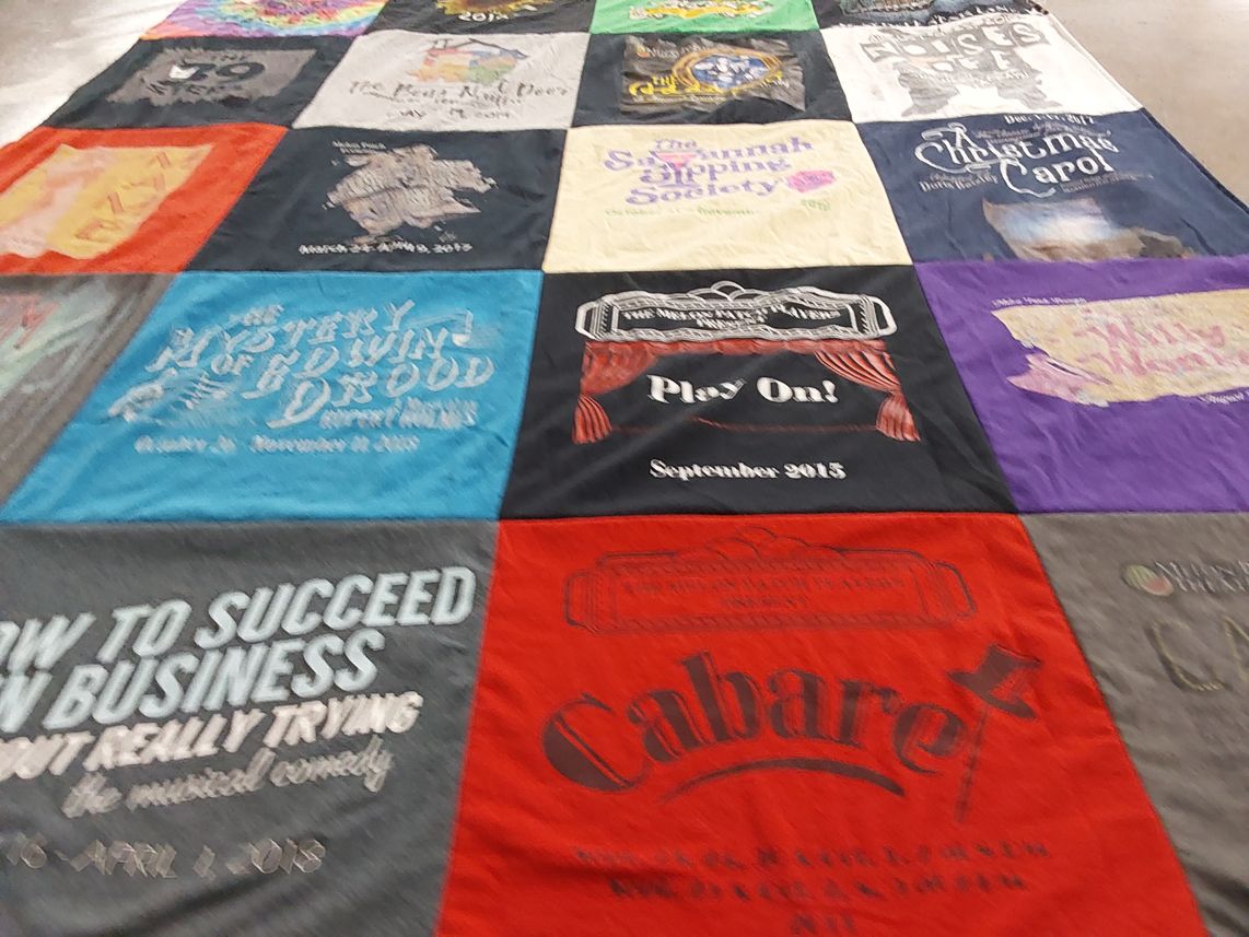 T-shirt quilt with theatre, musicals themes by Laney from FL
