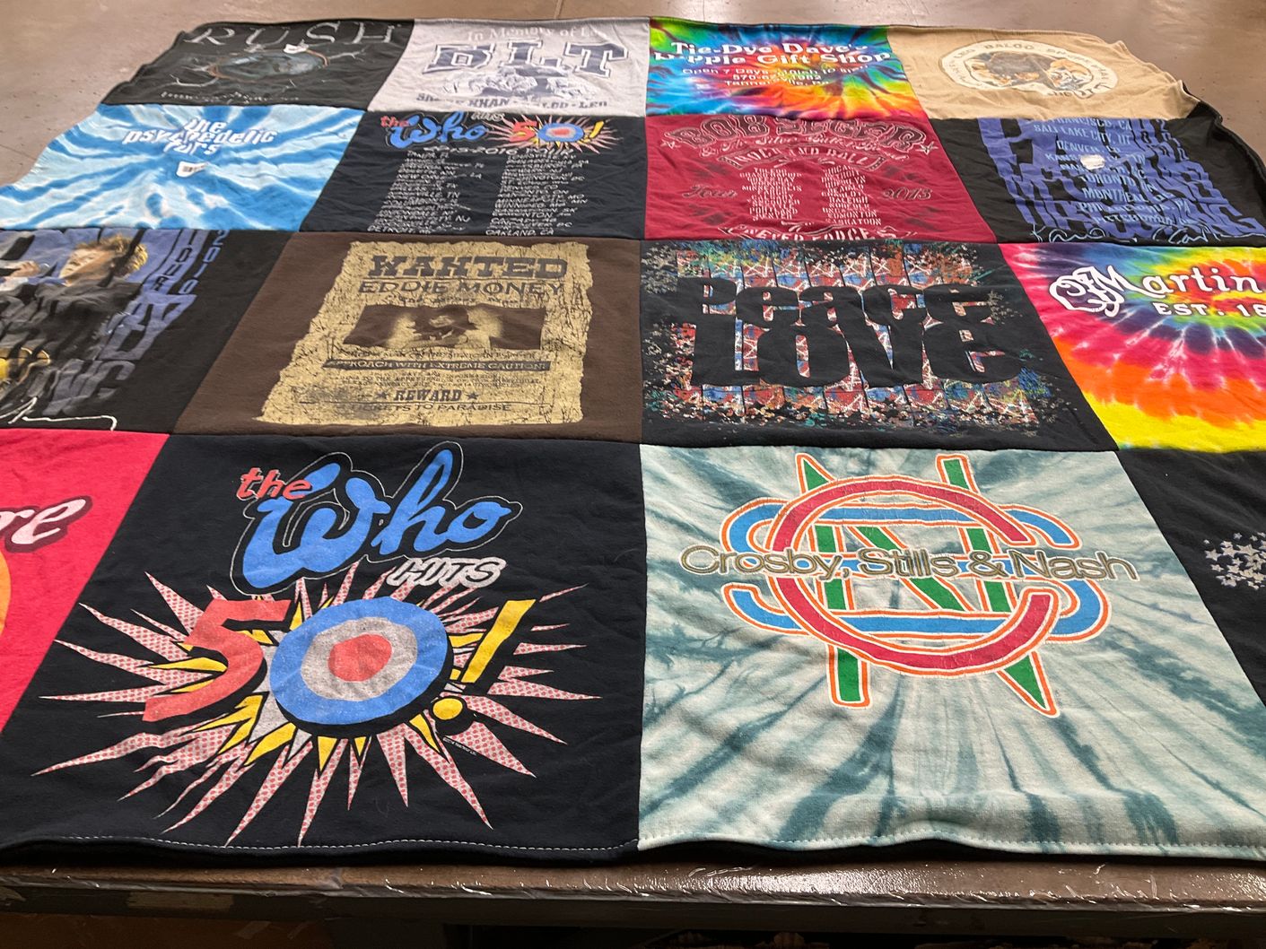 T-shirt quilt with music, rock themes by Traci from PA