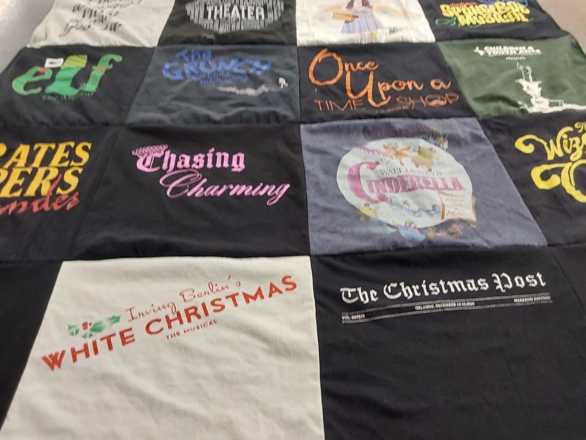 T-shirt quilt with theater, musicals themes by Marrissa from FL