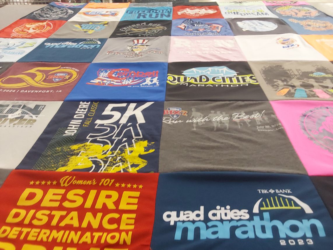T-shirt quilt with running, marathons themes by Denise from FL