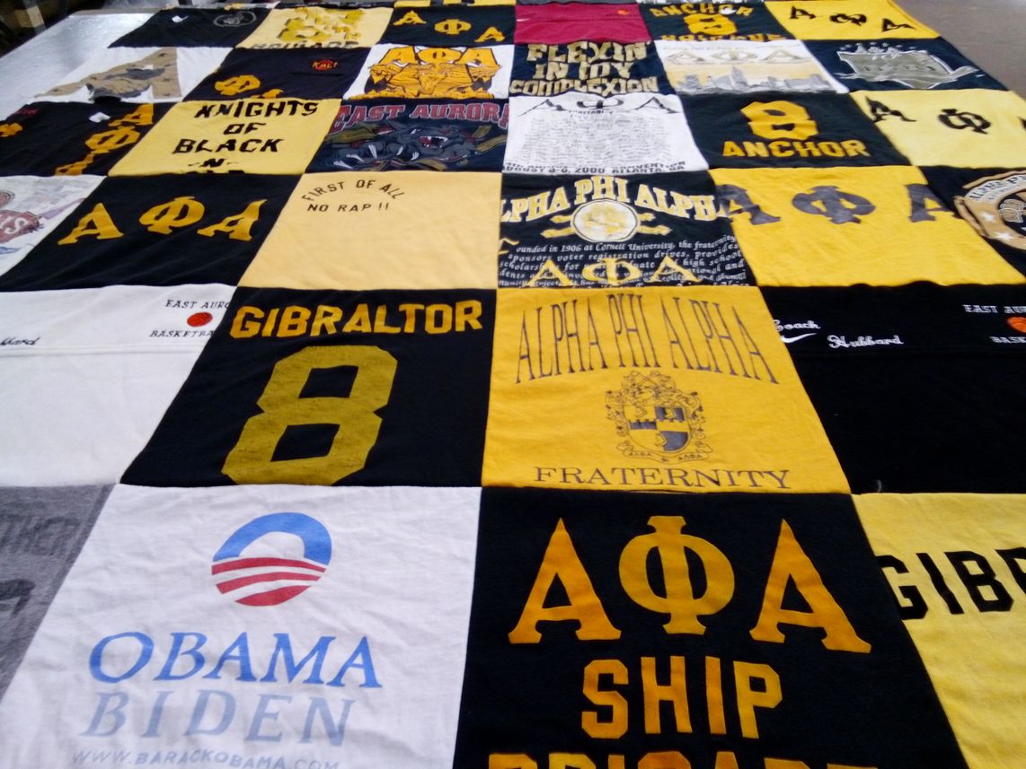 T-shirt quilt with fraternities, societies themes by Archie from IL