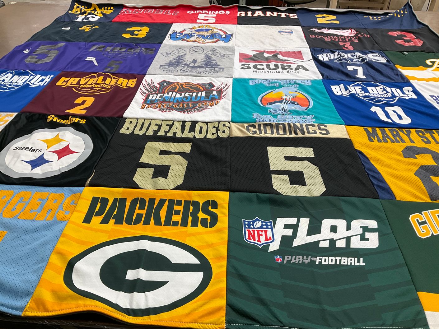 T-shirt quilt featuring green bay packers, pittsburgh steelers by Keva from CA