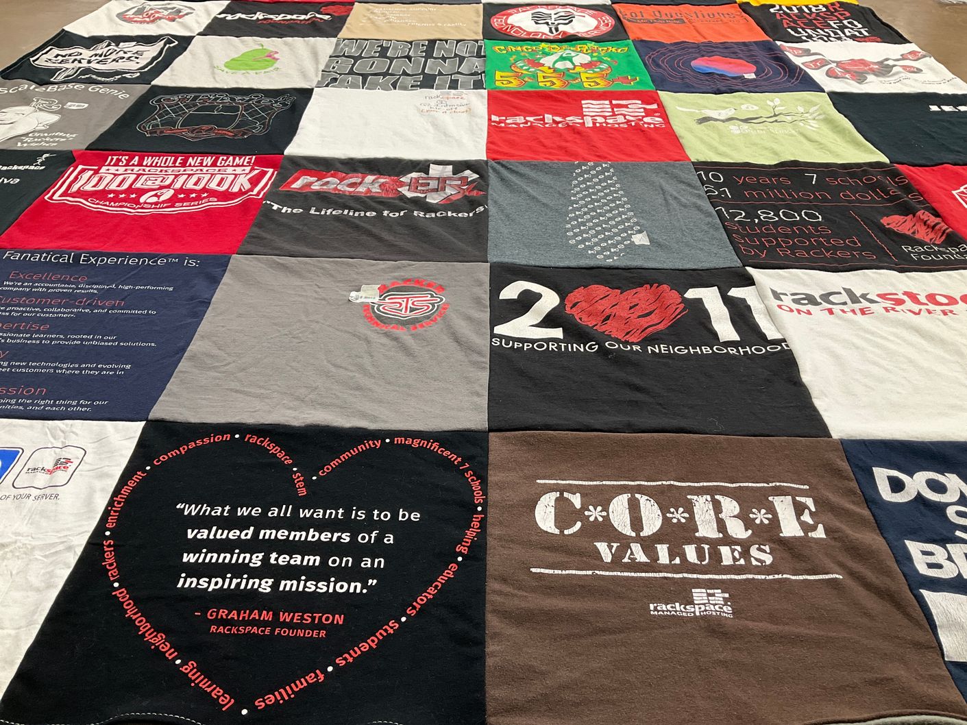 T-shirt quilt with community service, education themes by Jennifer from TX