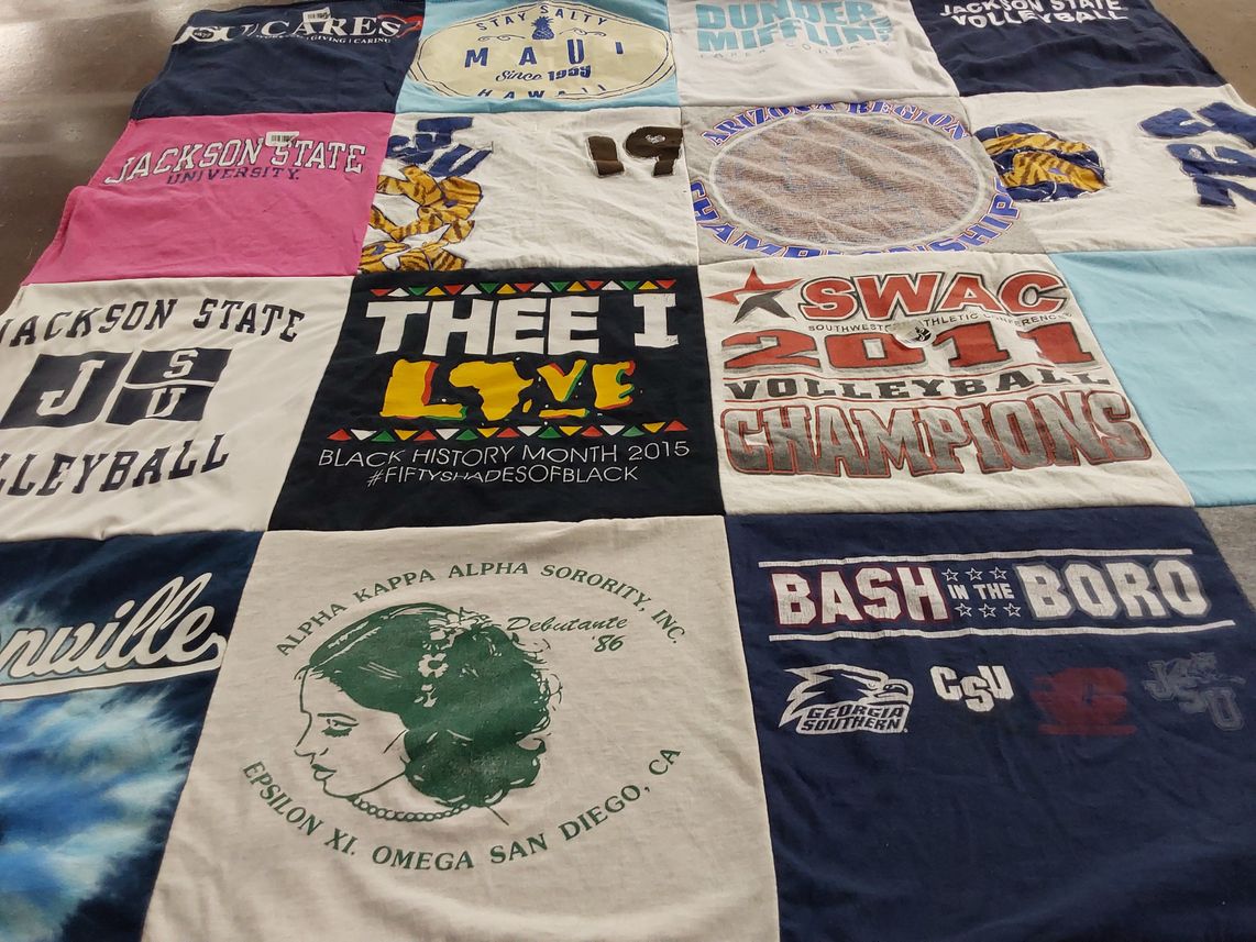 T-shirt quilt from jackson state university, georgia southern university by Vernon from AZ