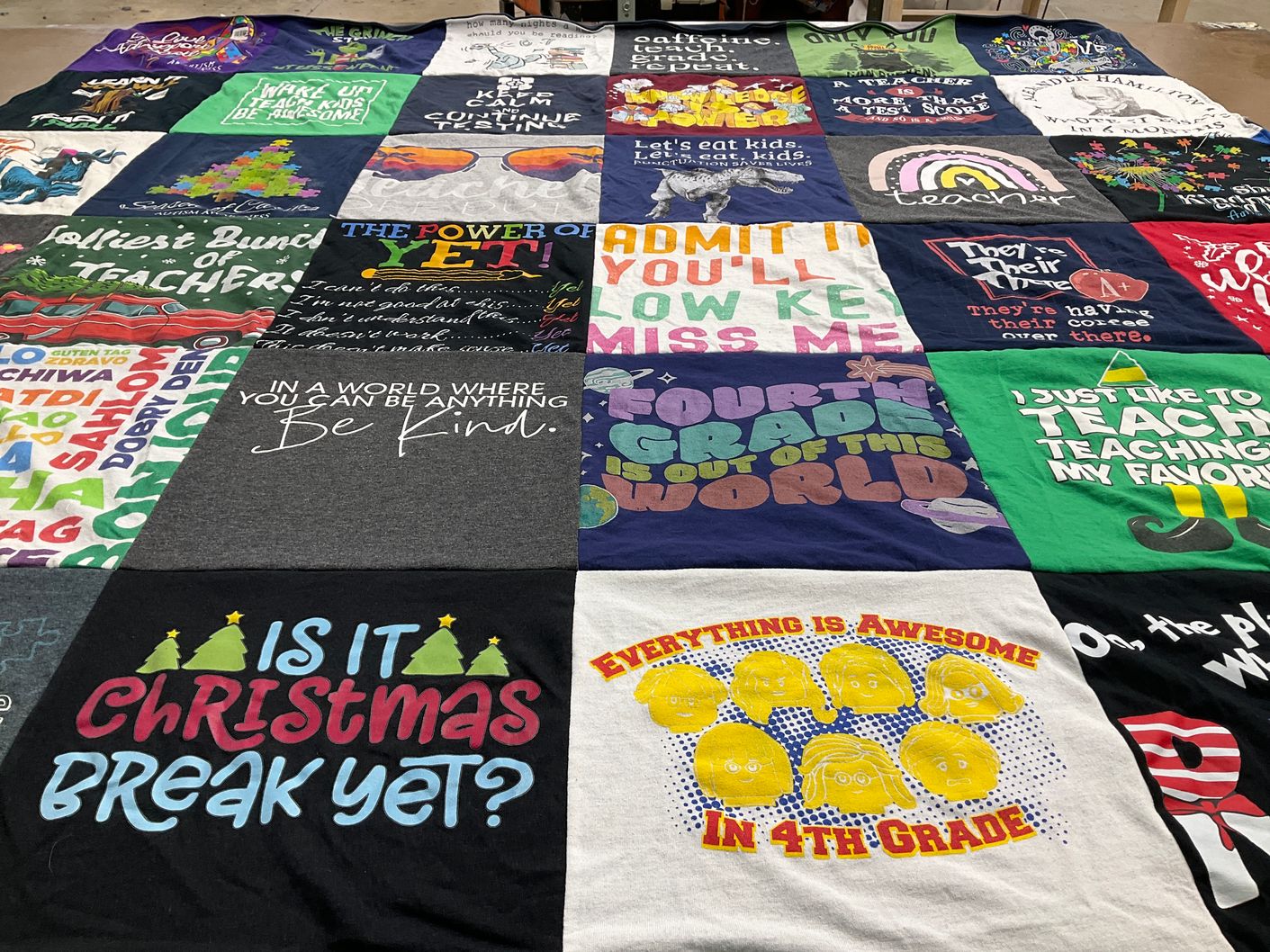 T-shirt quilt with teaching, education themes by Stacey from FL