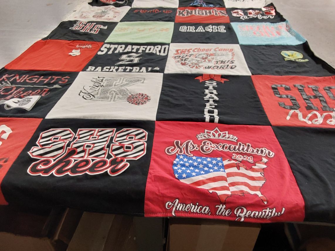 T-shirt quilt featuring knights, stratford high school cheerleading by Kim from SC