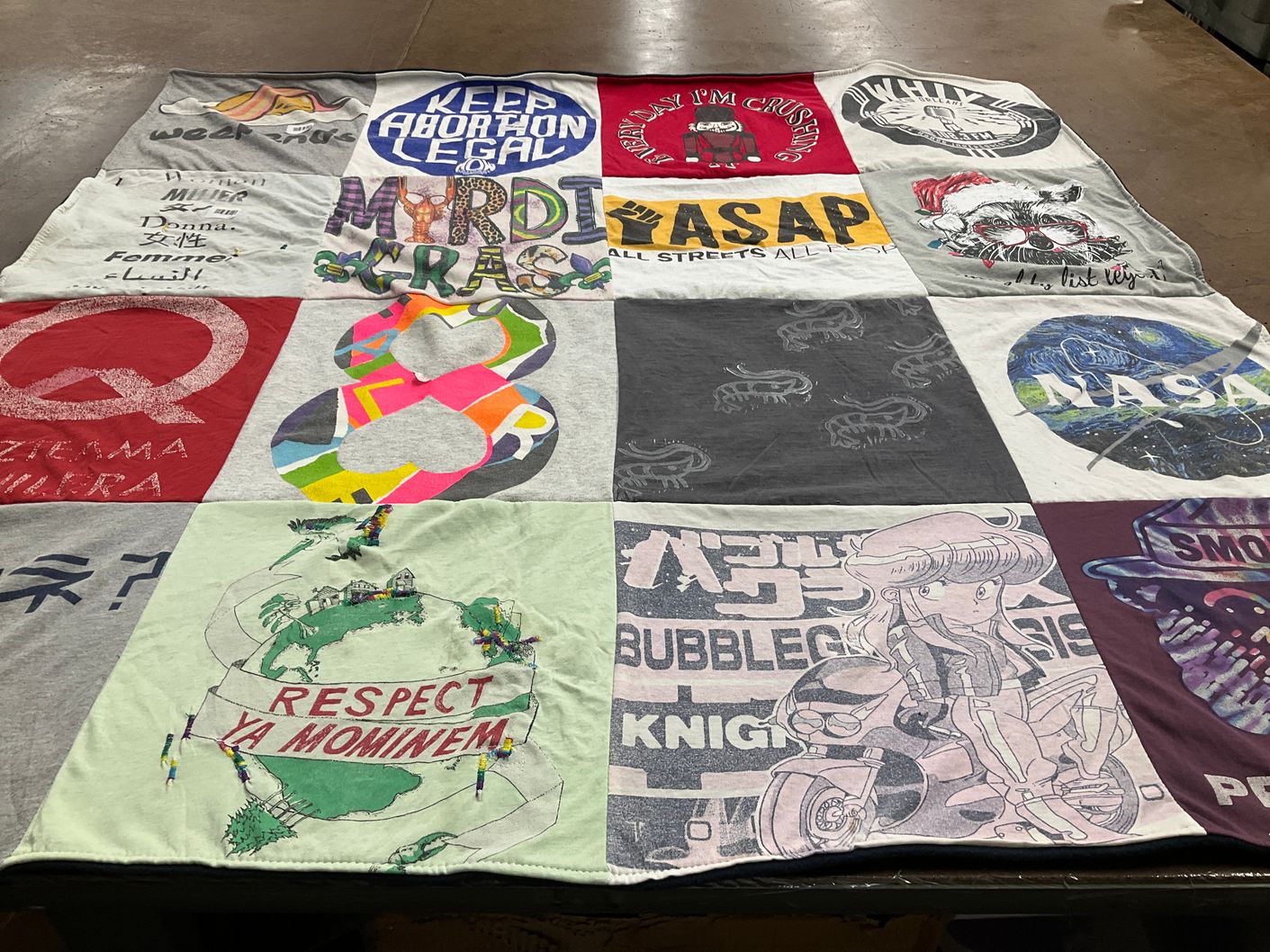 T-shirt quilt with politics, environment themes by Lindsay from LA
