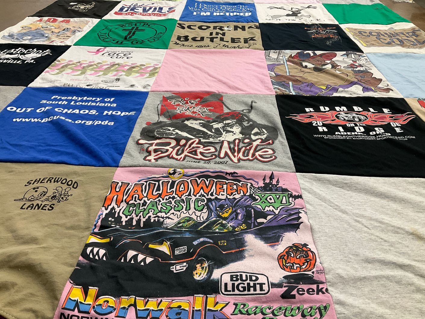 T-shirt quilt with motorcycles, events themes by Holly from PA