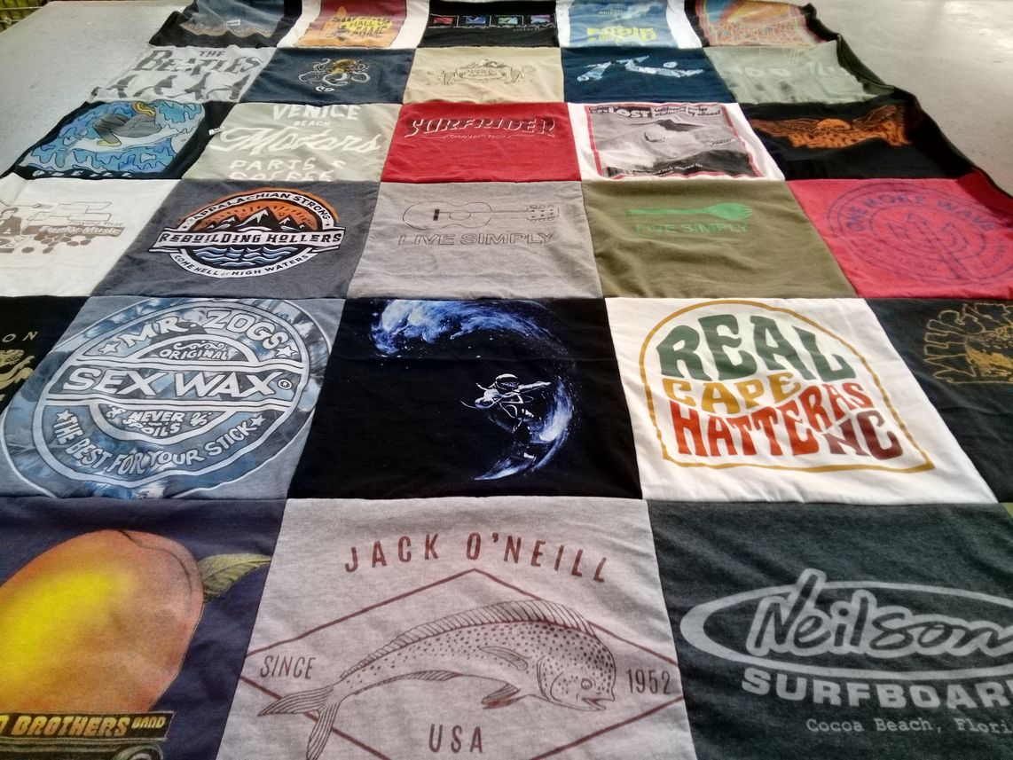 T-shirt quilt with surfing, beach themes by Al from FL