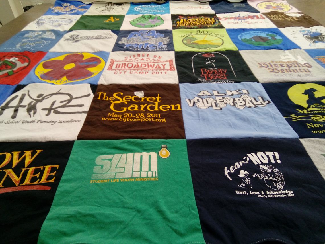 T-shirt quilt with theater, youth activities themes by Edwina from WA