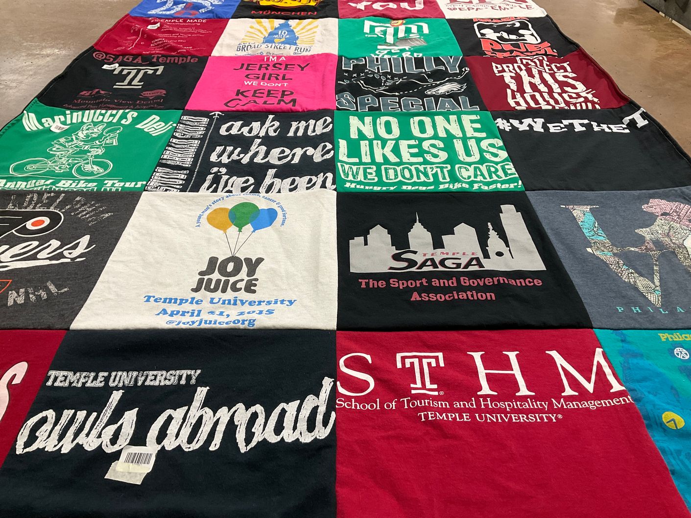 T-shirt quilt from temple university by Laura from CA