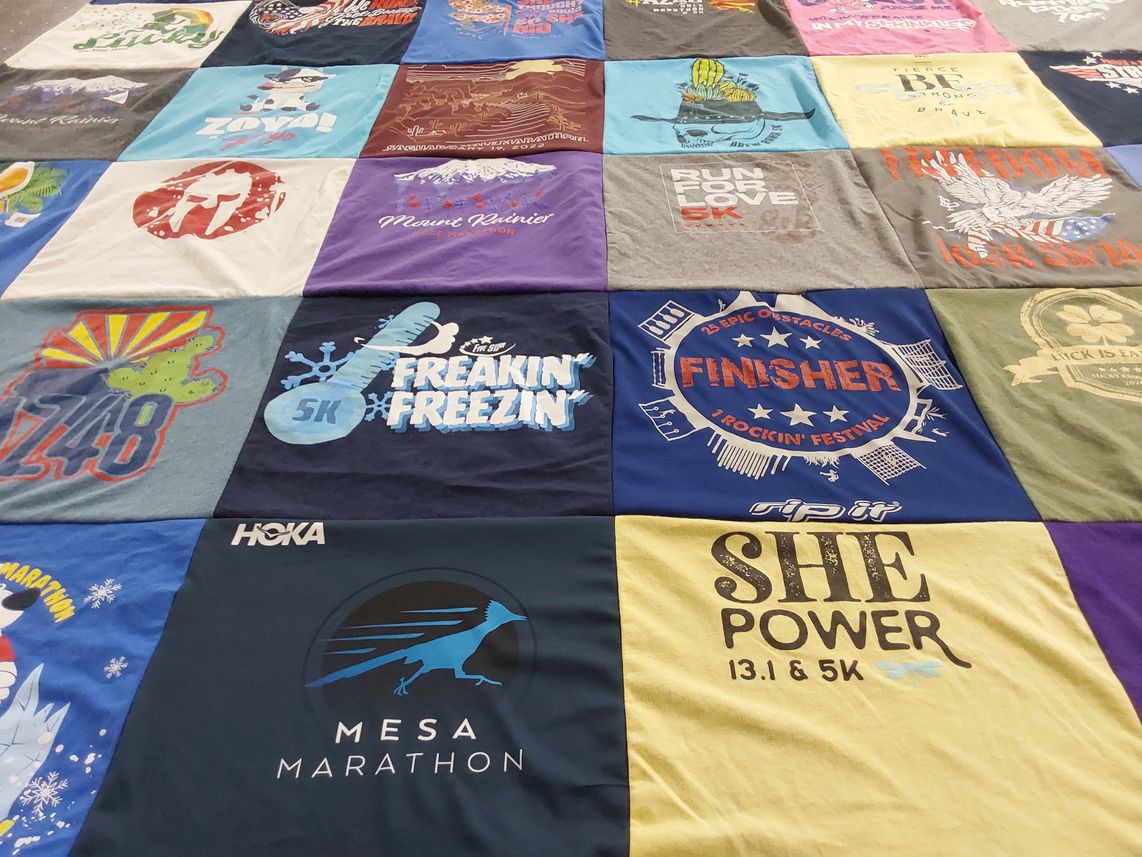 T-shirt quilt with running, marathons themes by Kassie from AZ