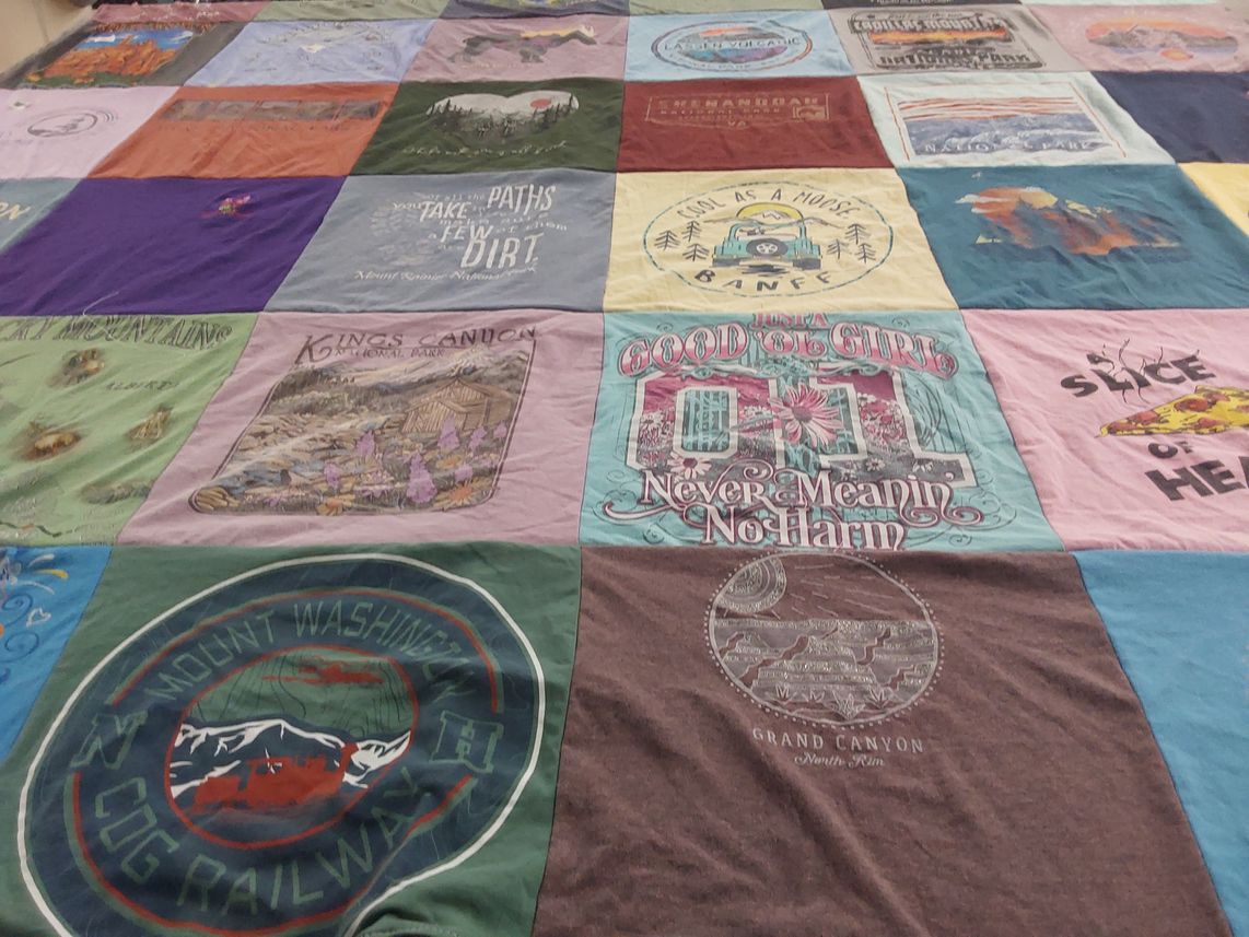T-shirt quilt with national parks, outdoor activities themes by JOANNE from CA