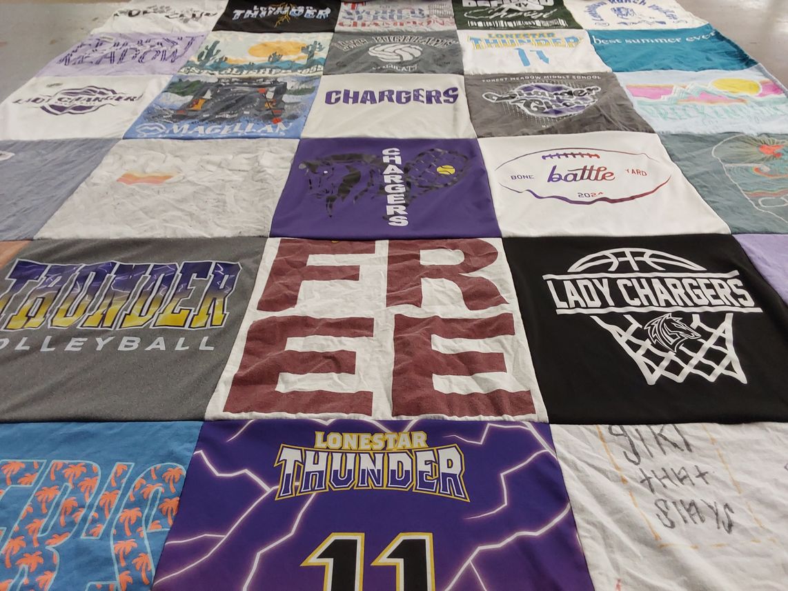 T-shirt quilt featuring lonestar high school thunder, chargers by Meredith from TX