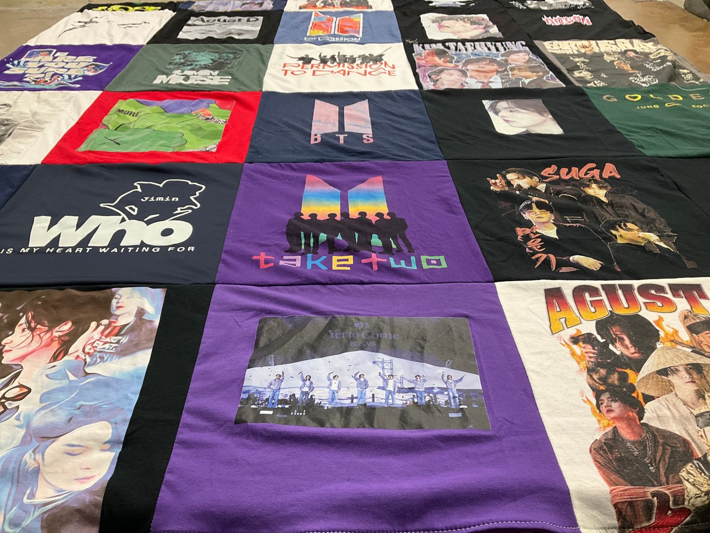 T-shirt quilt with kpop, music themes by Myra from WA