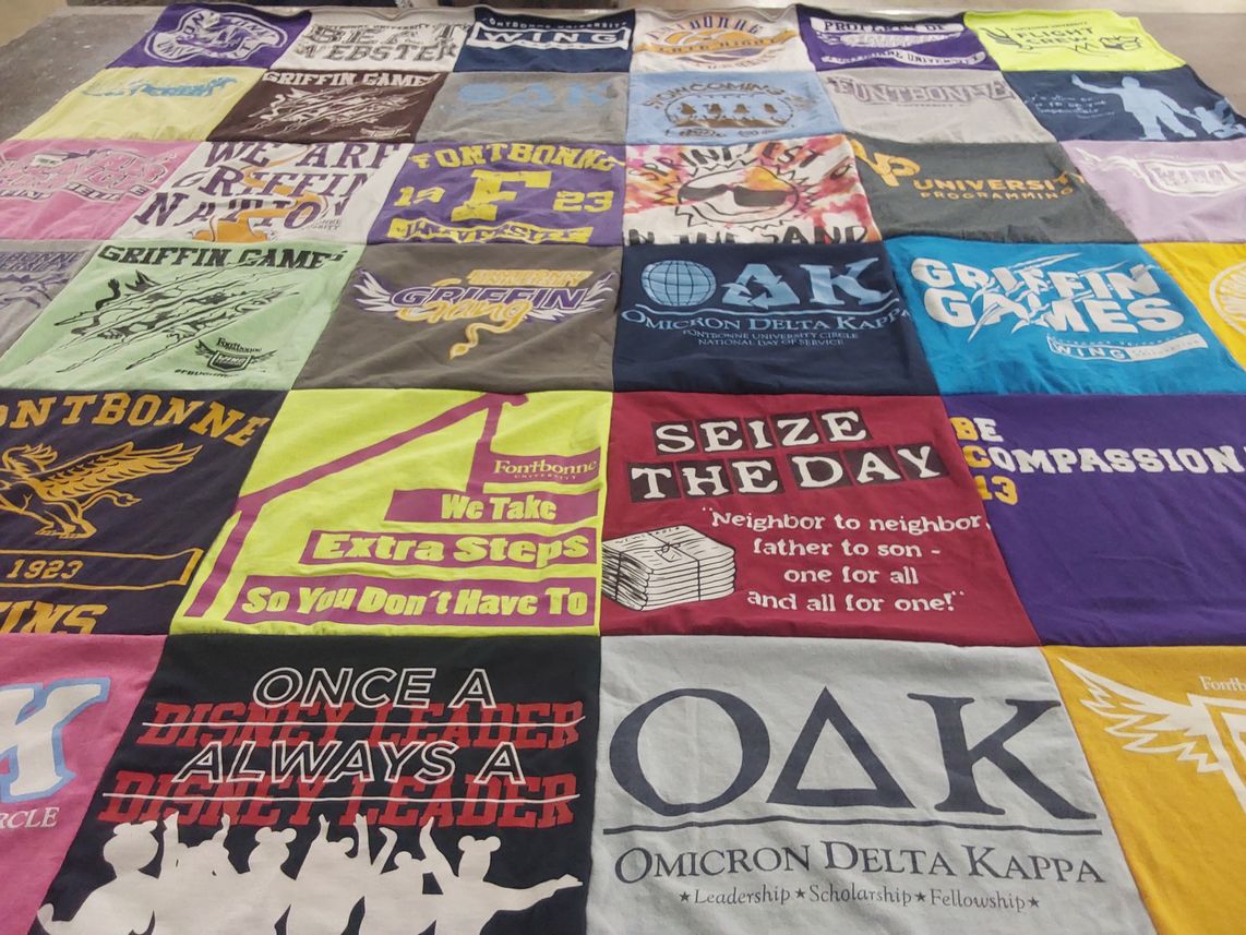 T-shirt quilt featuring griffin games by Elizabeth from MO