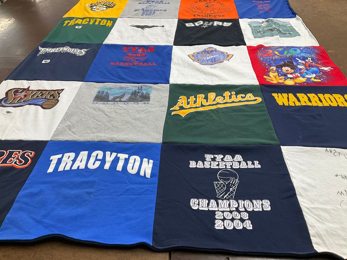 T-shirt quilt featuring golden state warriors, philadelphia sixers by Kim from WA