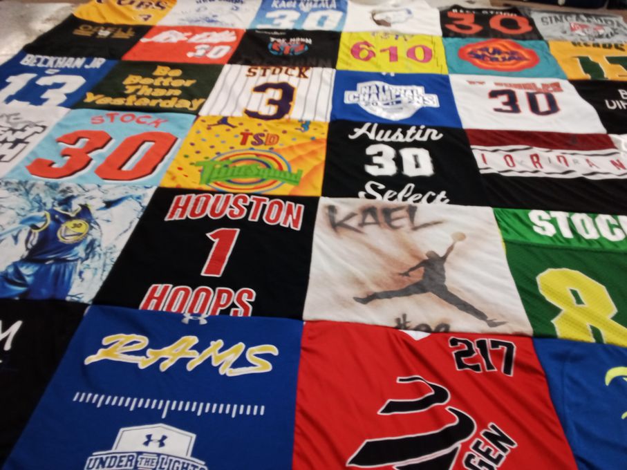T-shirt quilt with basketball themes by Meagan from LA