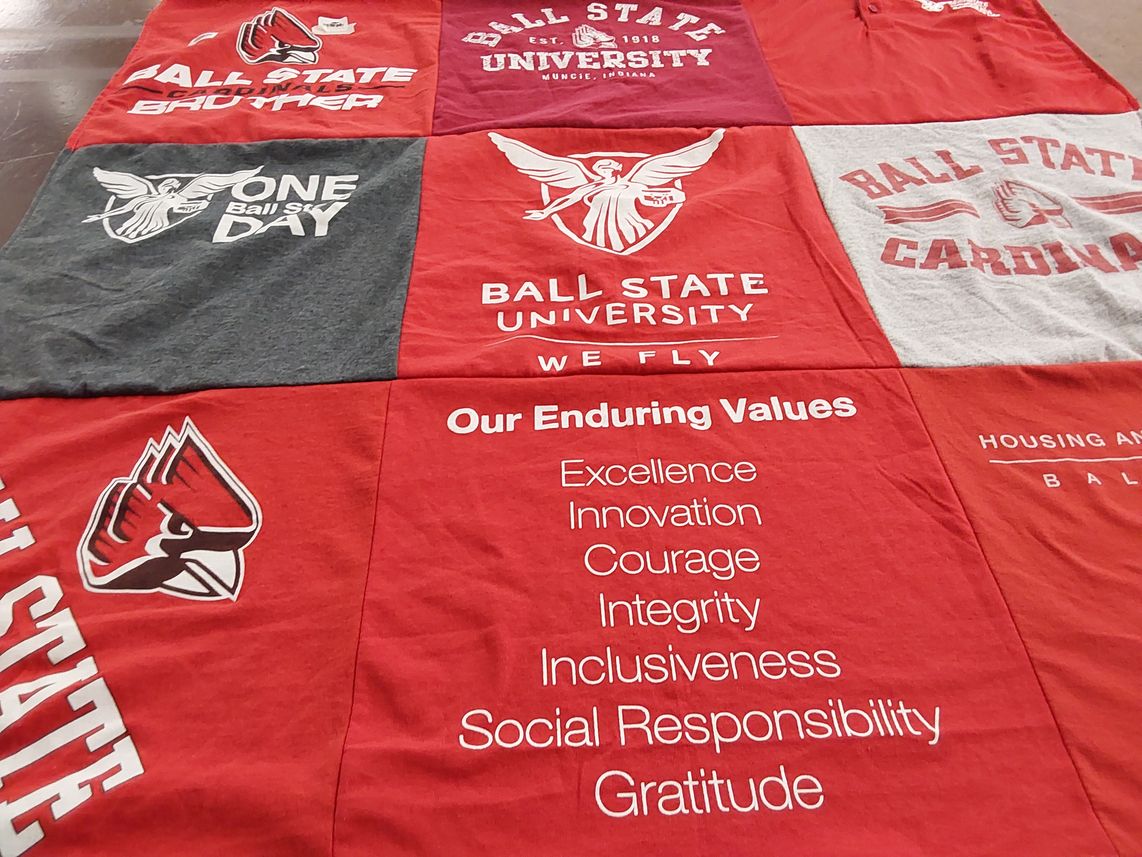 T-shirt quilt featuring ball state university cardinals by Lisa from IL