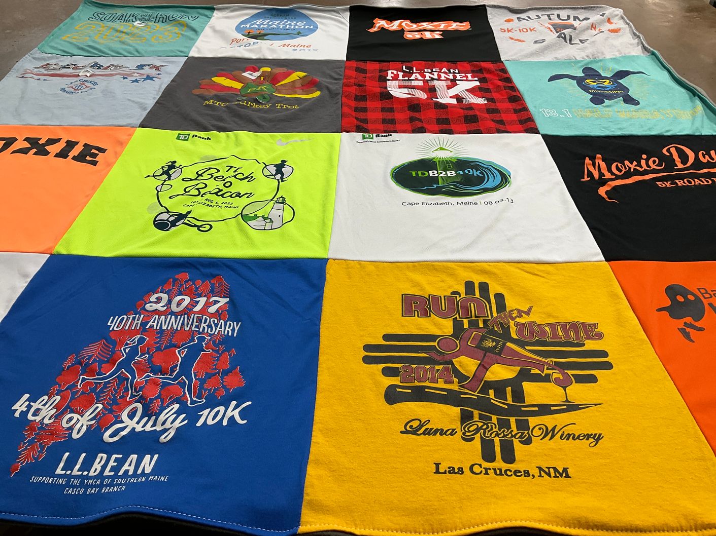 T-shirt quilt with running, sports themes by Jessica from ME
