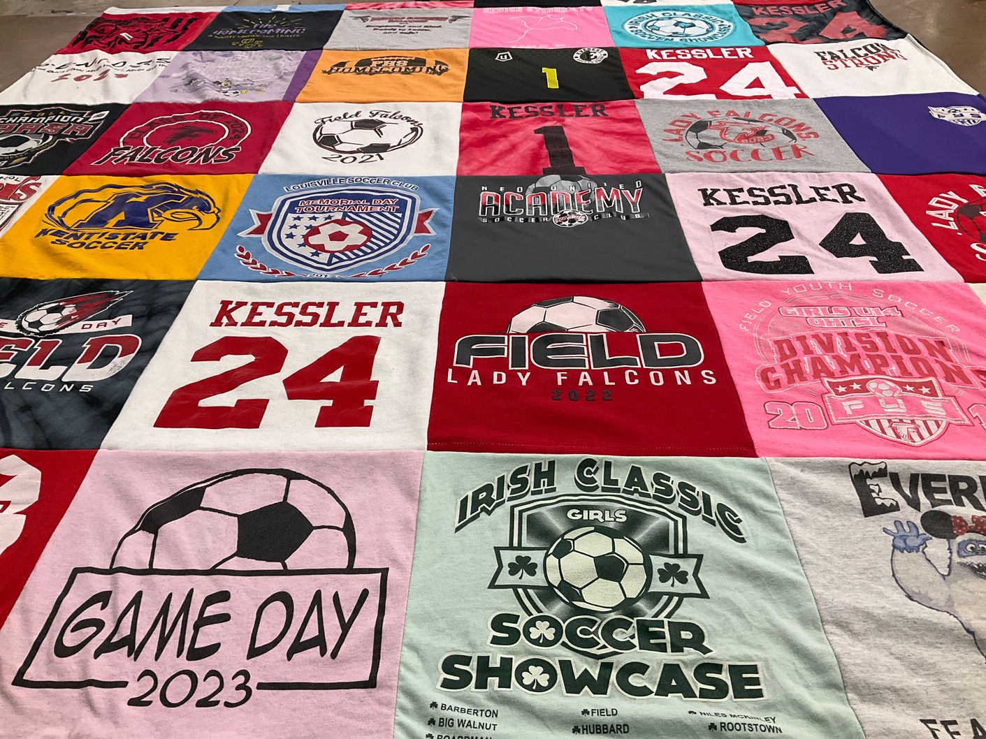 T-shirt quilt featuring field lady falcons, kessler falcons by Tina from OH