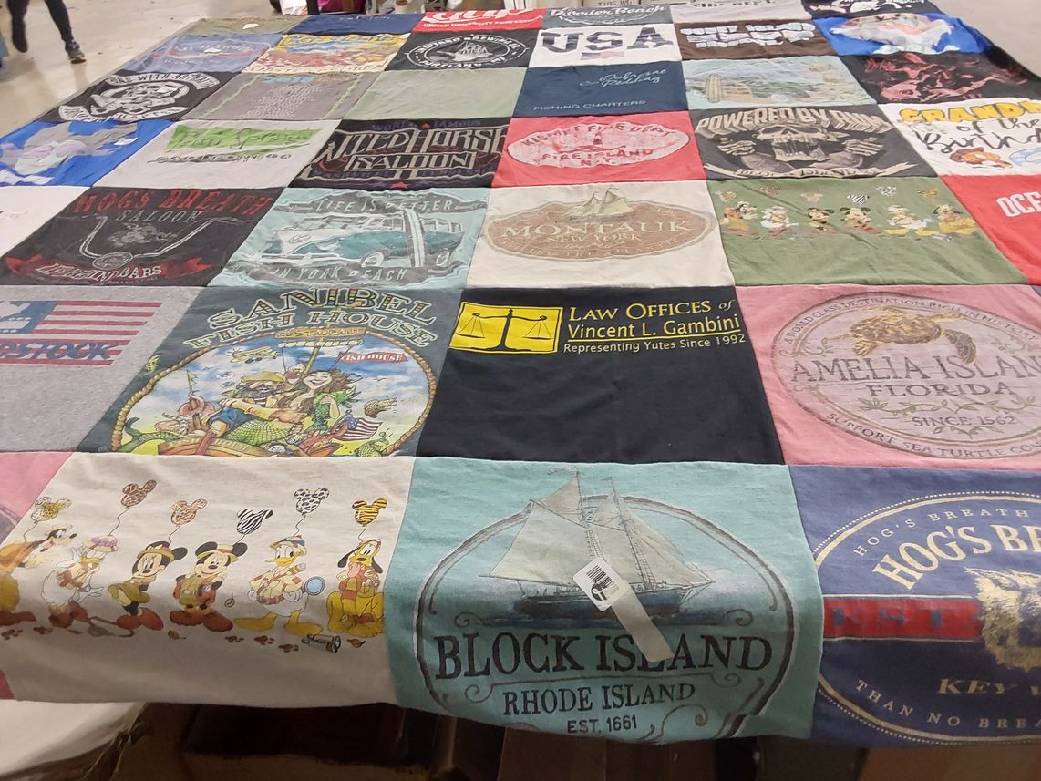 T-shirt quilt with fishing, beach themes by Lisa from NY