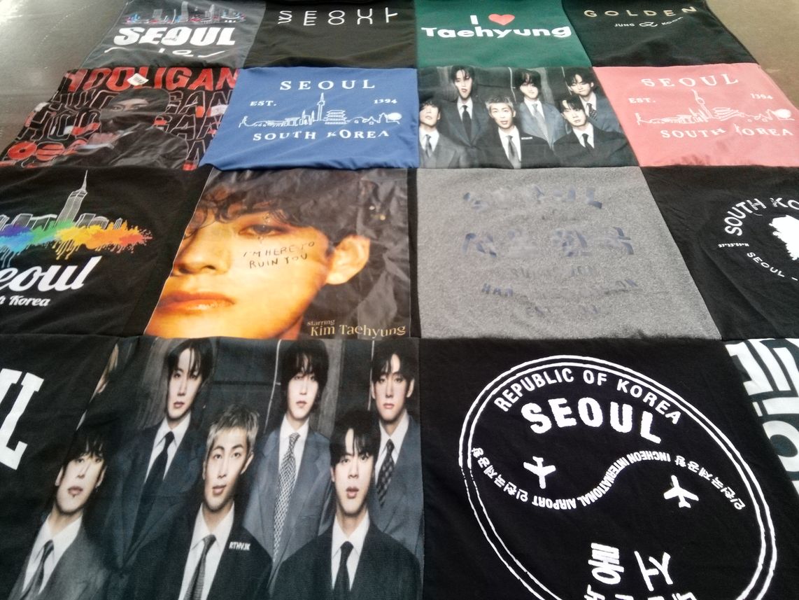 T-shirt quilt with kpop, music themes by Laura from MD