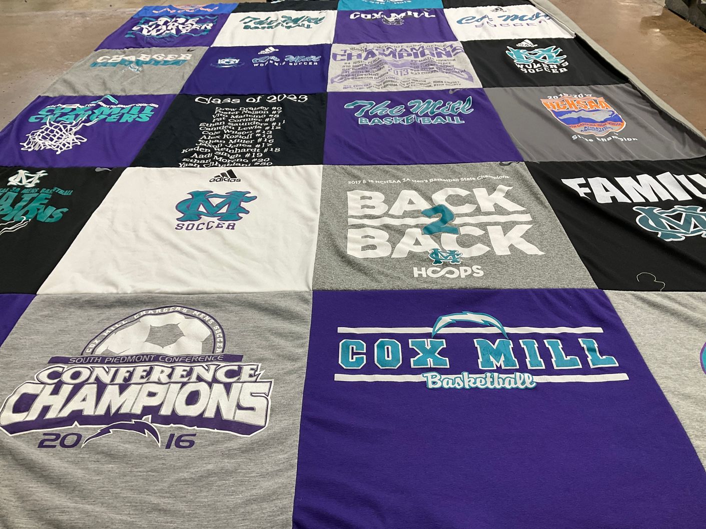 T-shirt quilt featuring cox mill high school basketball, cox mill high school soccer by Eric from NC