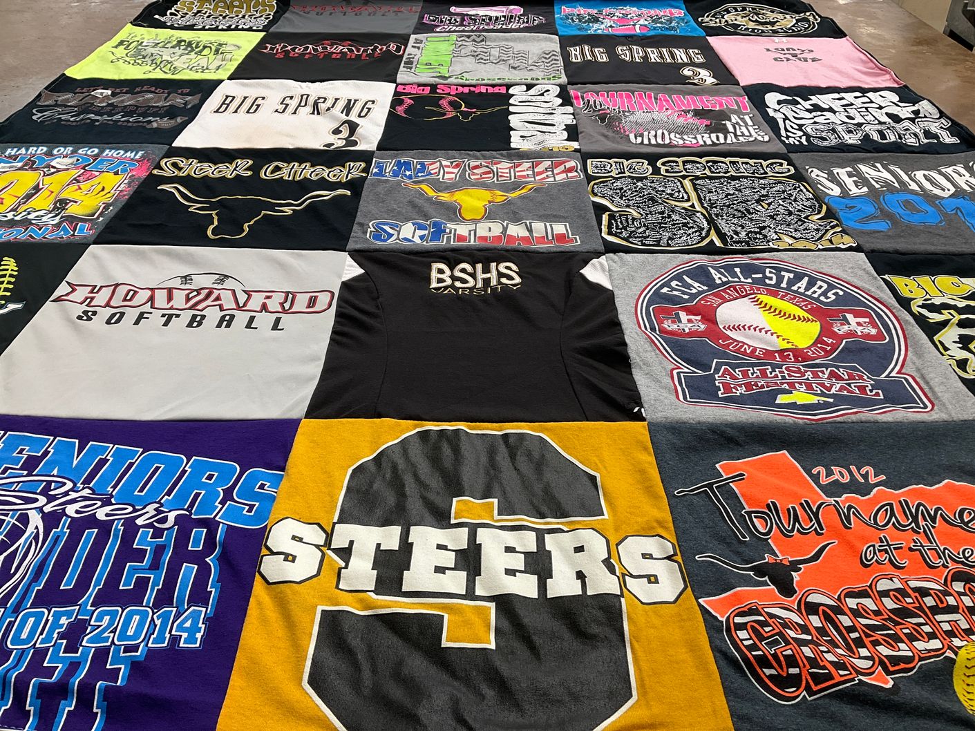 T-shirt quilt featuring big spring steers by Valerie from TX