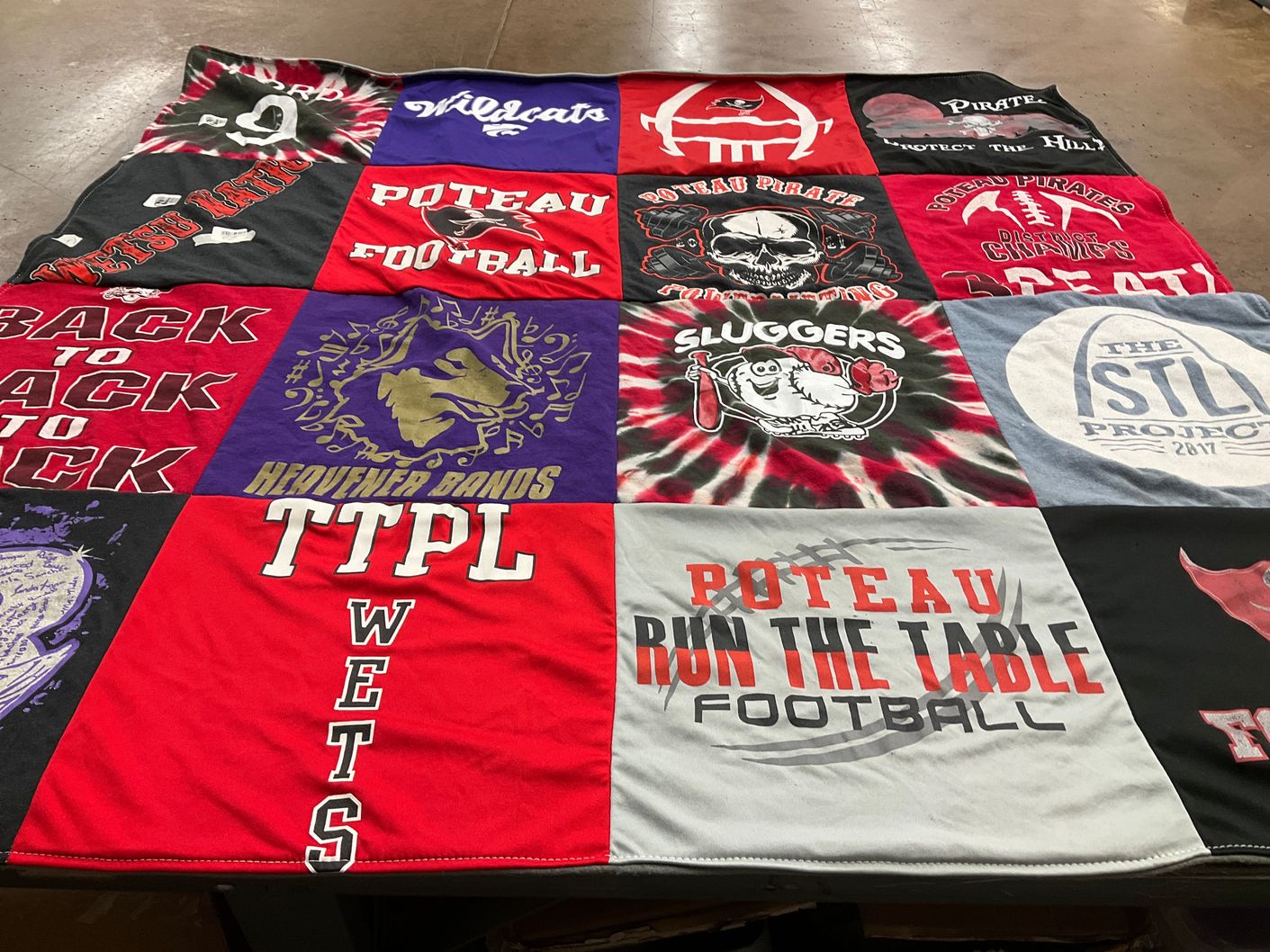 T-shirt quilt featuring poteau pirates football, poteau wildcats football by Pam from OK